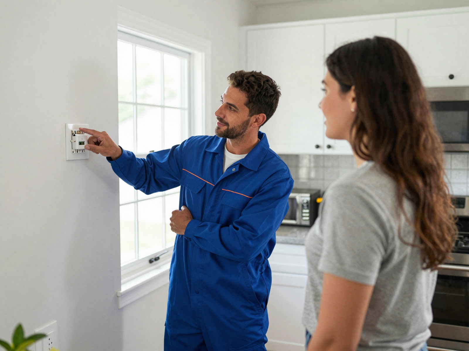 Professional electrician working on electrical panel installation