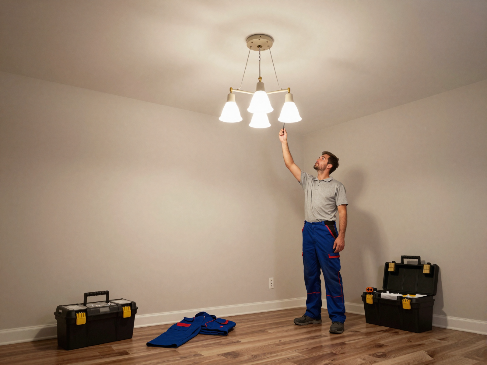Completed residential lighting installation with glowing fixtures